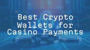 A sleek digital crypto wallet interface overlaid on a casino chip stack, futuristic blue glow, secure and high-tech vibe, illustrative style.