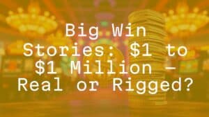 A golden dollar coin transforming into a stack of million-dollar bills, casino lights in background, realistic.